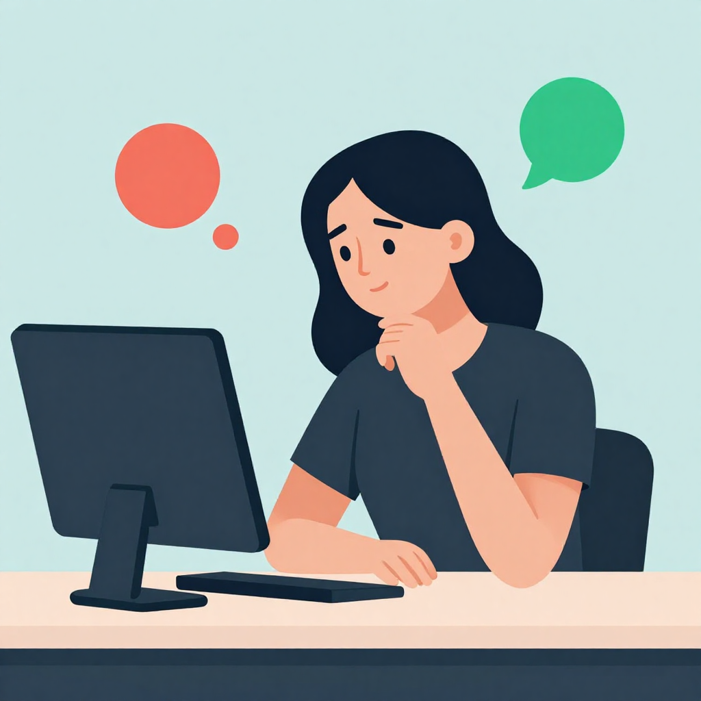 ilustración de una mujer valorando todas las opciones sobre una formación online para elegir con claridad