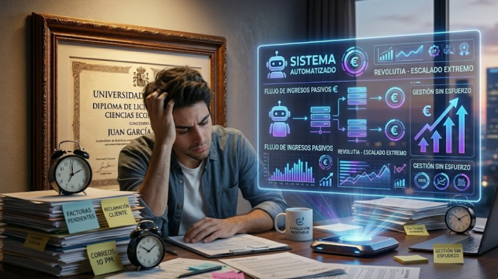 Autónomo atrapado en tareas manuales frente a un sistema de negocio automatizado 2026.