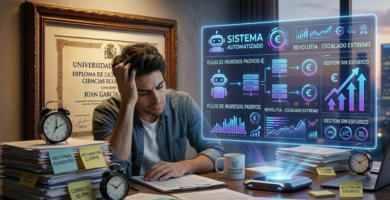 Autónomo atrapado en tareas manuales frente a un sistema de negocio automatizado 2026.